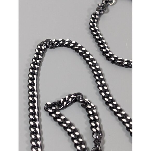 Vintage Black Metallic Silver Tone Curb Cuban Chain Link Necklace Long 38" - Picture 5 of 8